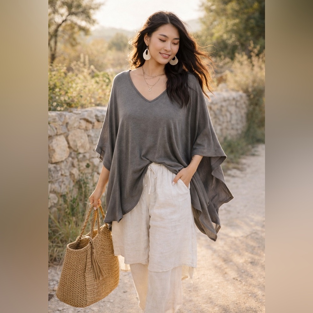 DAUB Cotton Modal Blend Oversized Top One Size Batwing Minimalist Lagenlook Chic